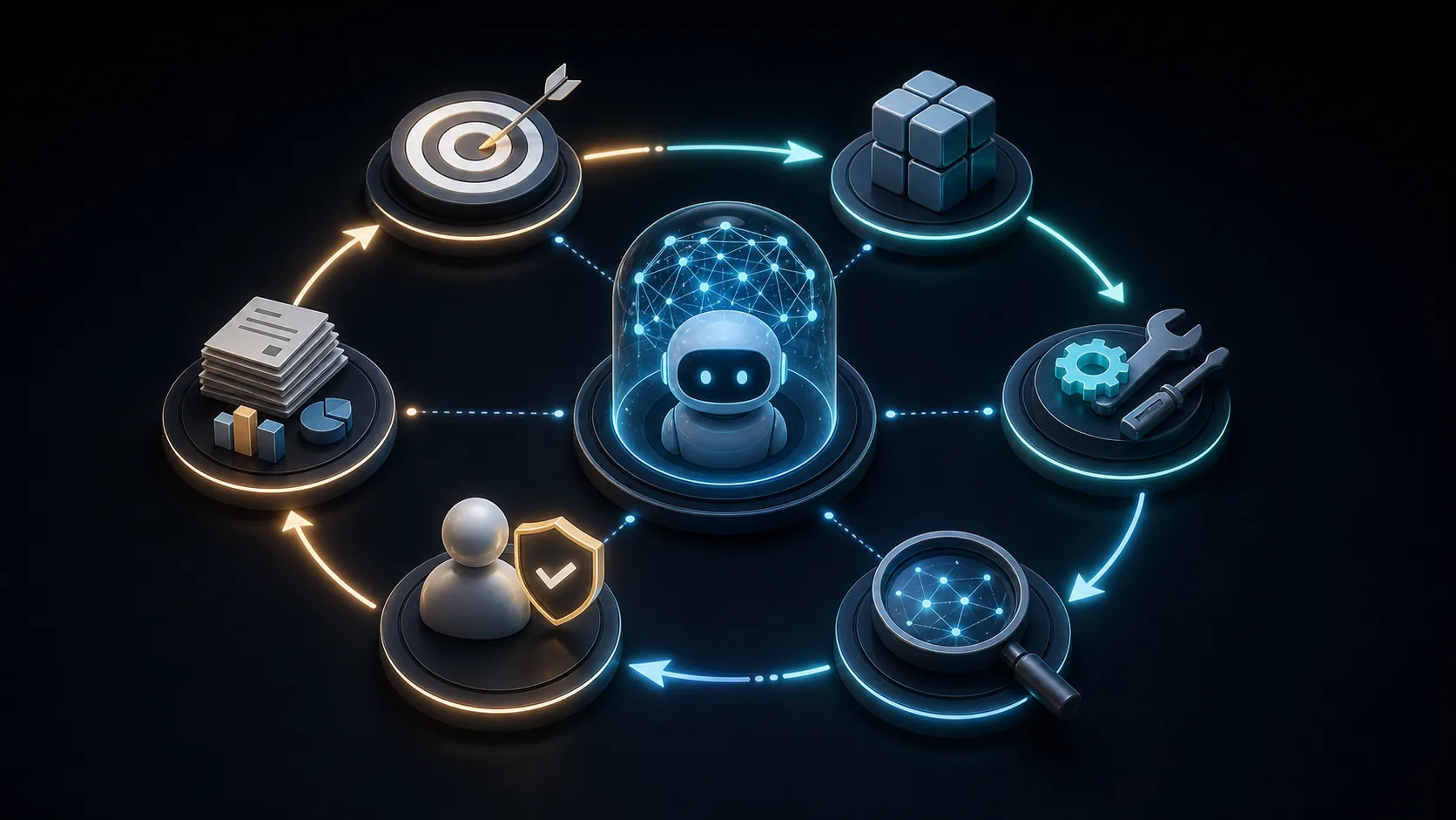 Agentic AI system coordinating goals, memory, tools, and approvals